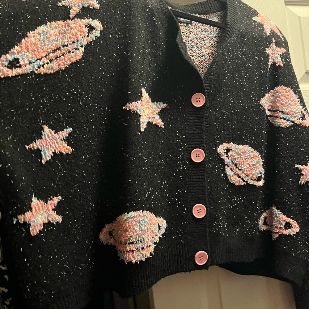 Black Star and Planet Sweater with Pink Accents